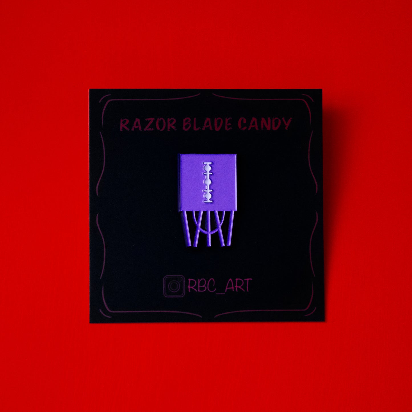 Razor Blade Candy Enamel Pin – Red, Purple & Blue