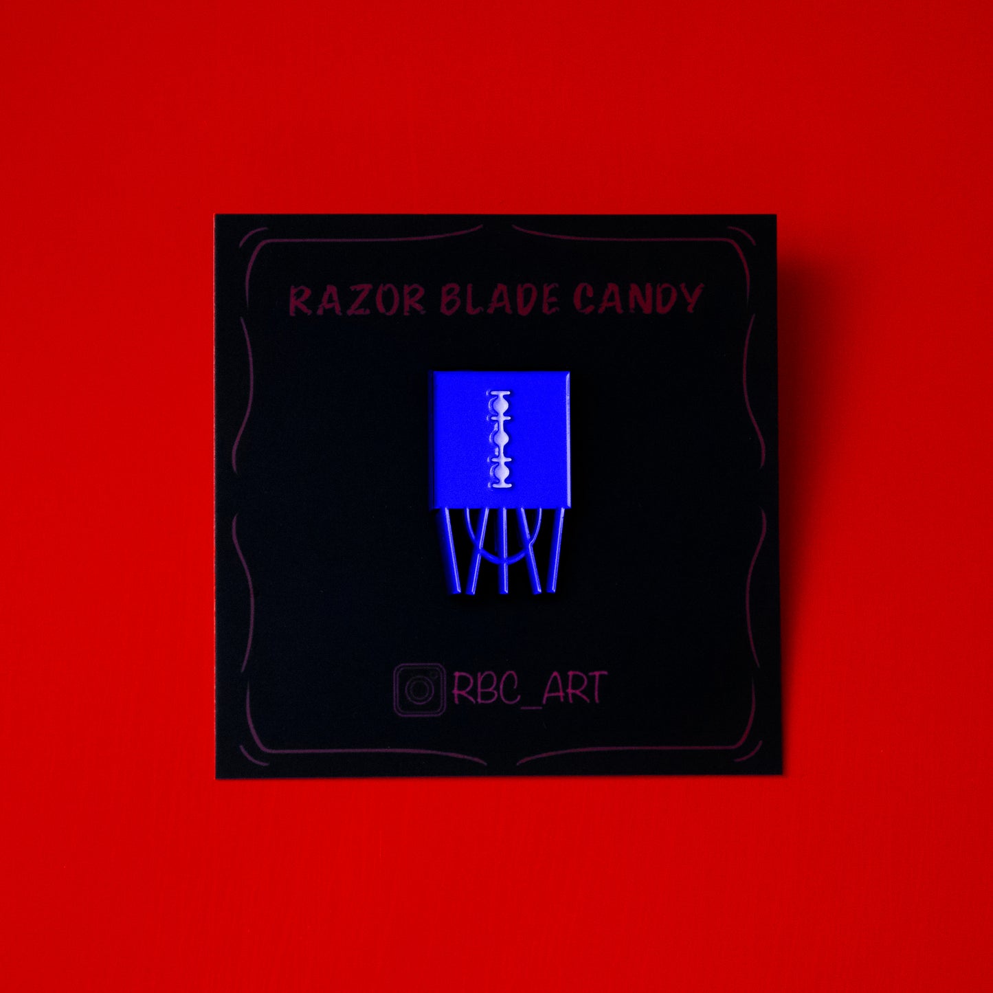 Razor Blade Candy Enamel Pin – Red, Purple & Blue