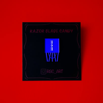 Razor Blade Candy Enamel Pin – Red, Purple & Blue
