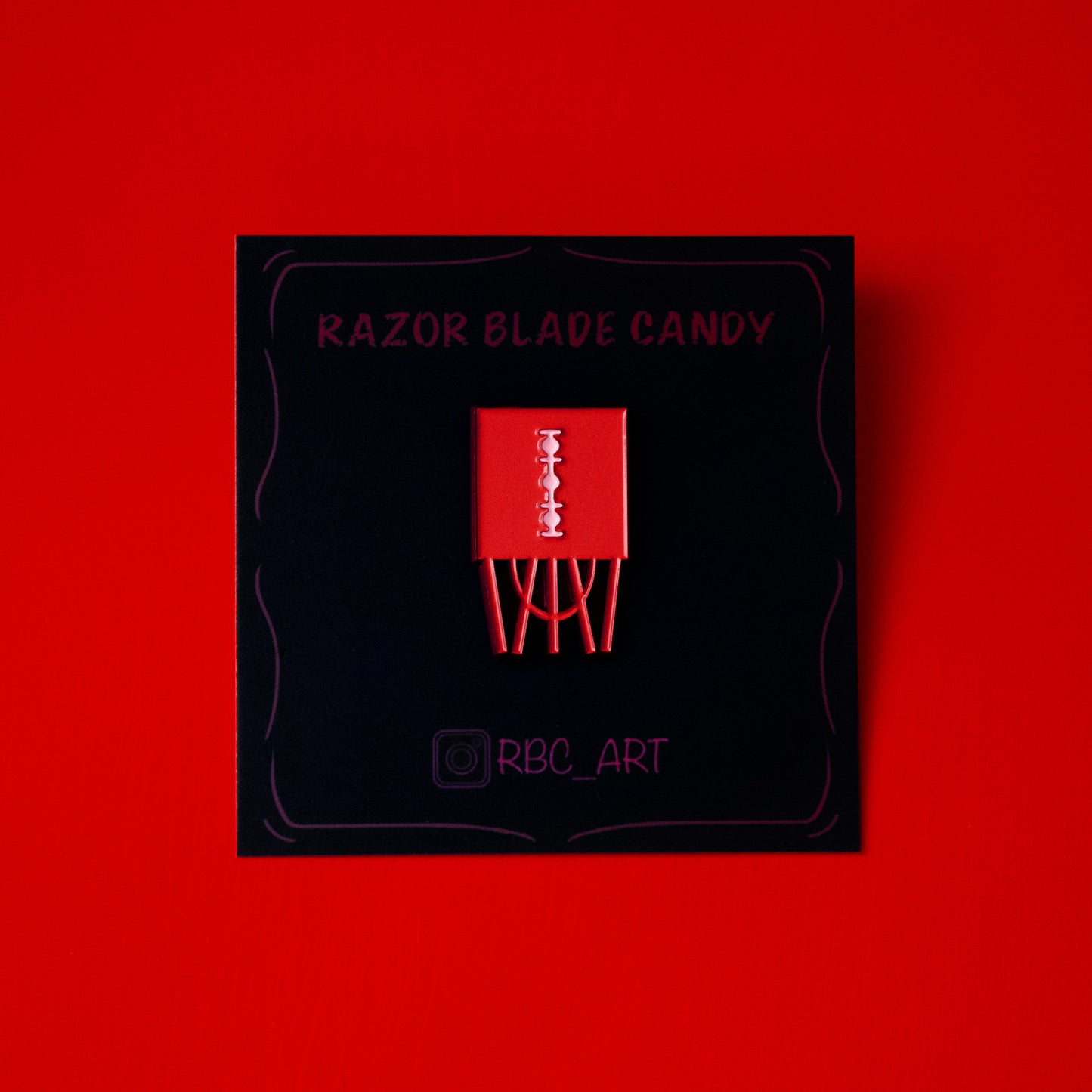 Razor Blade Candy Enamel Pin – Red, Purple & Blue